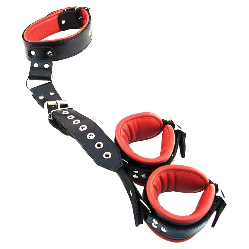 Leather Neck To Wrist Restraint With Padded Cuffs