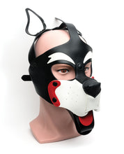 Load image into Gallery viewer, Playful Pup Hood- Black/White/Red
