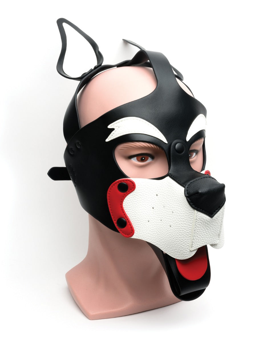 Playful Pup Hood- Black/White/Red