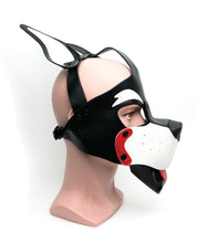 Load image into Gallery viewer, Playful Pup Hood- Black/White/Red
